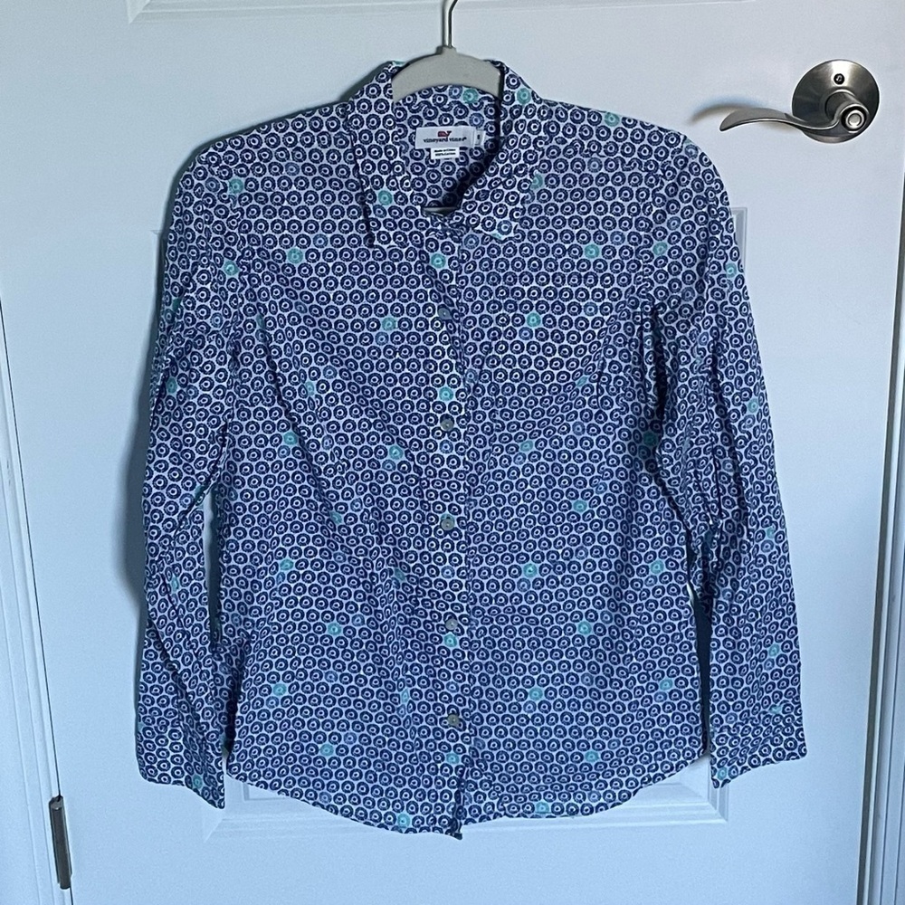 Vineyard Vines Blue Batik Print Long Sleeve Button Down Shirt - 29874